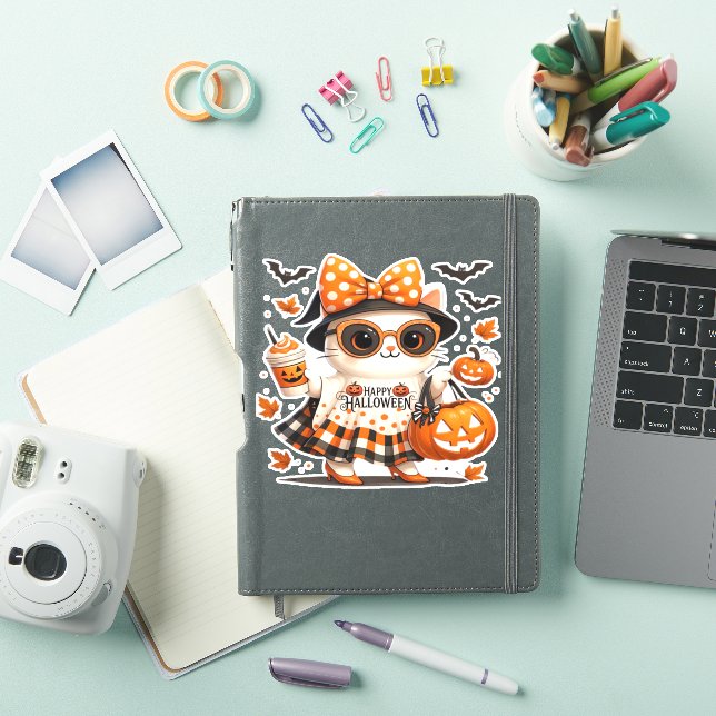 Sticker Cute Halloween Chat - Kawaii Witch Kitty avec Pump (Couverture iPad)