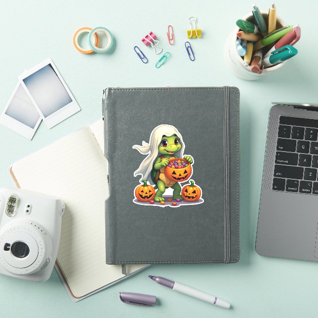 Sticker Cute Halloween Turtle Ghost avec bonbon (8) (Couverture iPad)