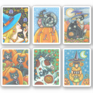 STICKER CUTE HALLOWEEN WITCH CHIEN NOIR CAT UNICORN & SNAI