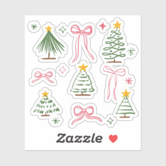Sticker Cute Hand Drawn Christmas Trees and Bows Pattern