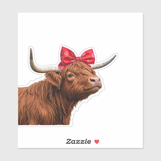 Sticker Cute Highland Cow Bandana Bow (Feuille)
