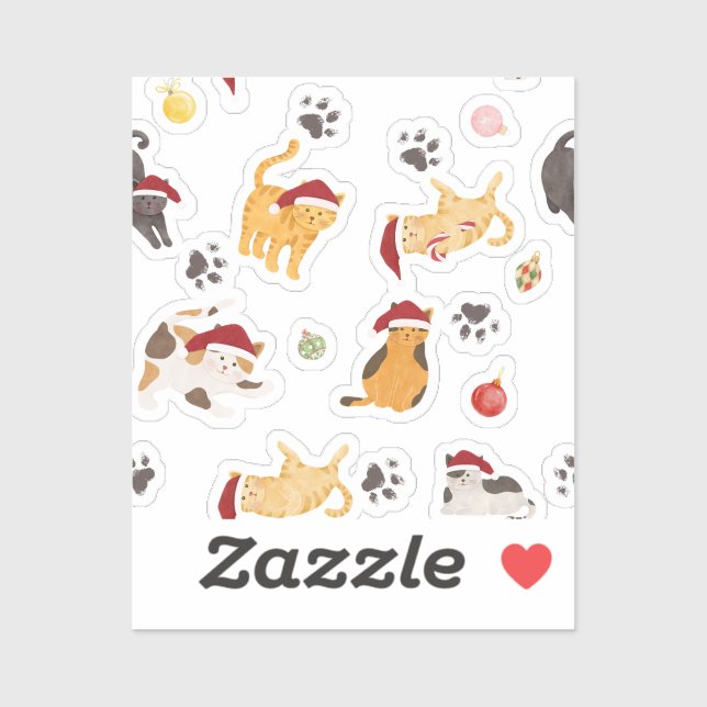 Sticker Cute Holiday Cat Pattern (Feuille)