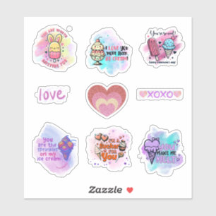 Sticker Cute Ice Cream Fun Classroom Valentines feuille