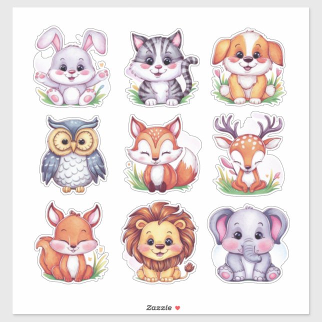 Sticker Cute kawaii animaux #2 (Feuille)
