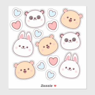 Sticker Cute kawaii animaux et coeurs