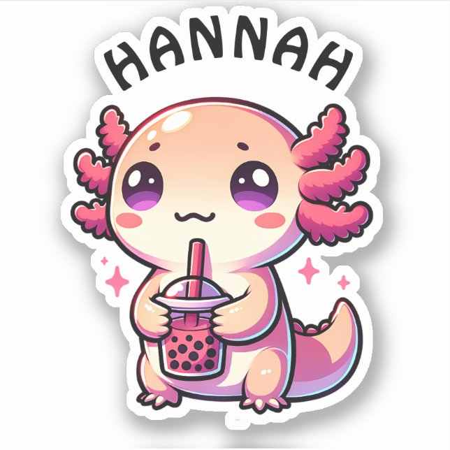 Sticker Cute Kawaii Axolotl avec thé à bulle Personnalisé (Devant)