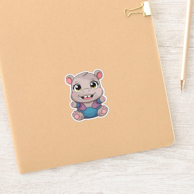 Sticker Cute Kawaii Baby Hippo animal adorable (Carnet)