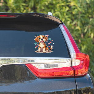 Sticker Cute Kawaii Beagle avec Coeurs Jouer Chien