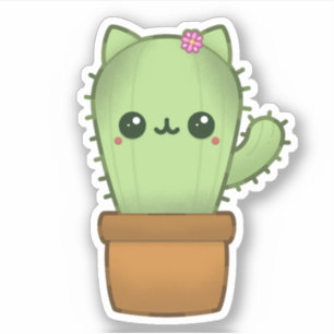 Sticker Cute Kawaii Cartoon Chat Cactus