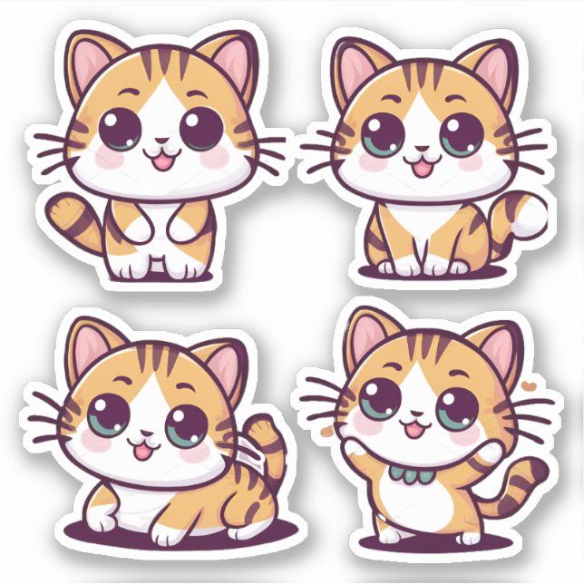 Sticker Cute Kawaii Cats pose (Devant)