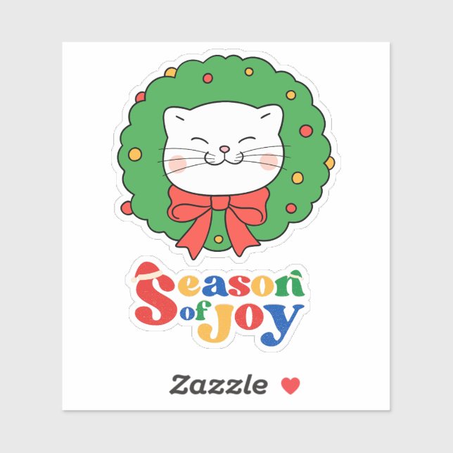 Sticker Cute Kawaii Chat Noël Wreath Saison de joie (Feuille)