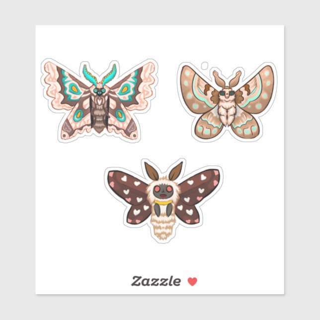 Sticker Cute Kawaii Chibi Moths (Feuille)
