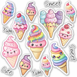 Sticker Cute Kawaii Crème de glace enfants