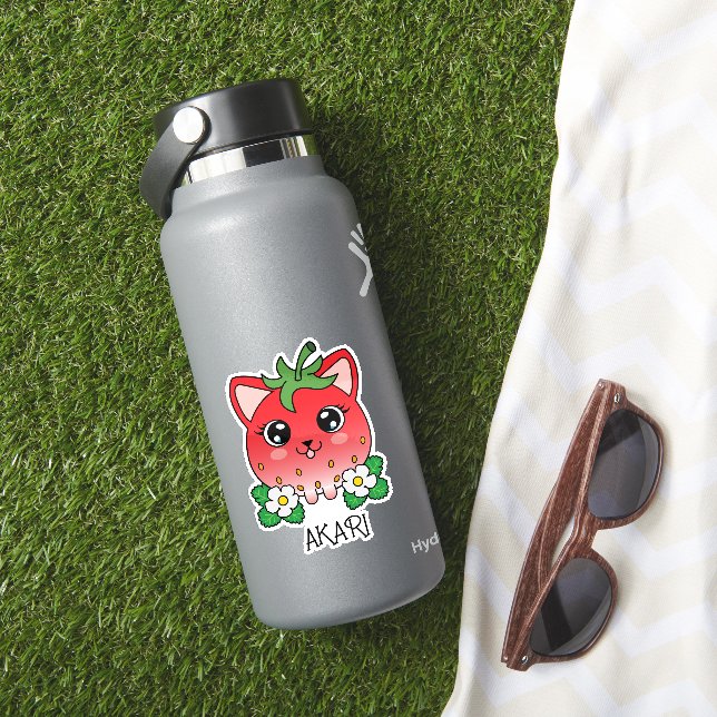 Sticker Cute Kawaii Fraise Kitty Chat (HydroFlask Insitu)