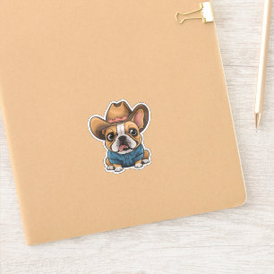 Sticker Cute Kawaii French Bulldog Cowboy Casquette Chien