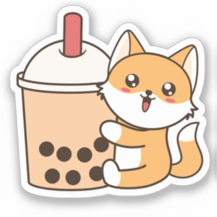 Sticker Cute Kawaii Funny Fox Boba Bubble Tea
