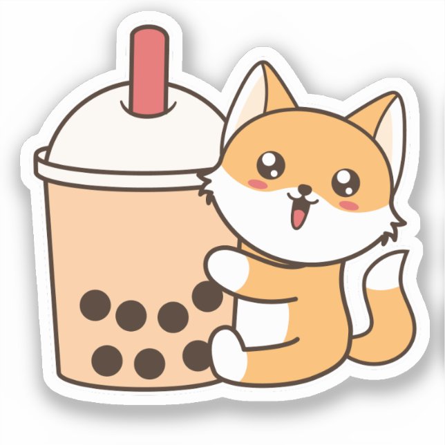 Sticker Cute Kawaii Funny Fox Boba Bubble Tea (Recto)