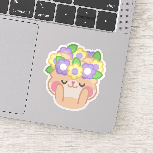 Sticker Cute Kawaii Hamster avec Plantes et Fleurs | Gard (Détail)