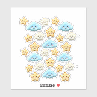 Sticker Cute Kawaii Happy Clouds & Stars Aesthetic Planner
