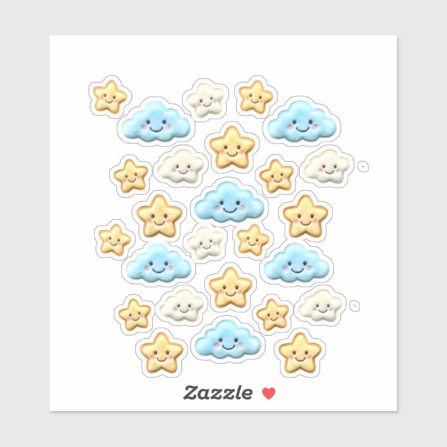 Sticker Cute Kawaii Happy Clouds & Stars Aesthetic Planner (Feuille)