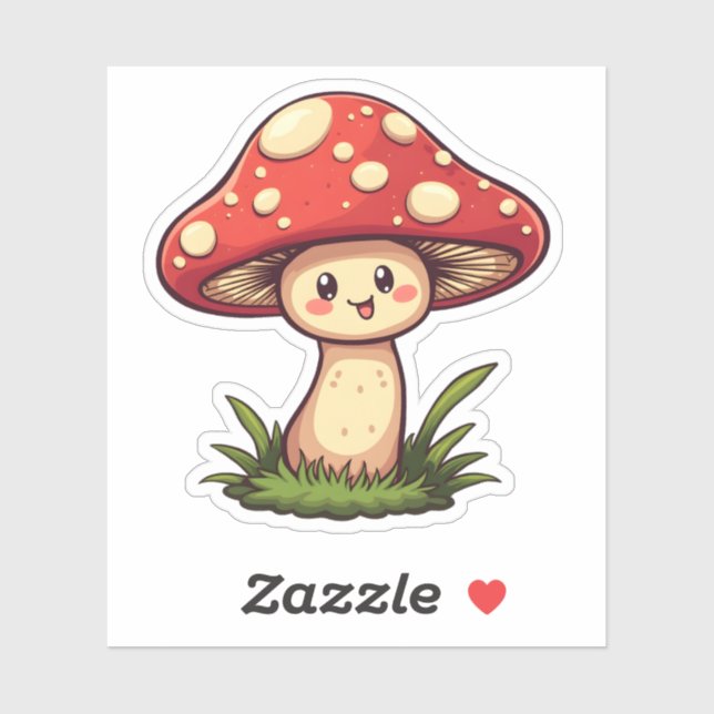 Sticker Cute Kawaii Mushroom Amusant Whimsical Nature Desi (Feuille)