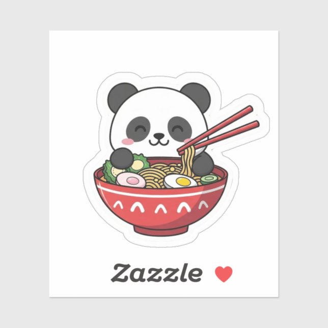 Sticker Cute  Kawaii Panda in Ramen Bowl Noodle (Feuille)