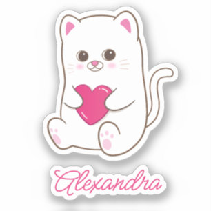 Sticker Cute Kawaii Pink Heart Nom du chat