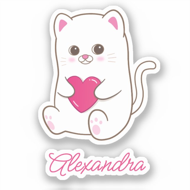 Sticker Cute Kawaii Pink Heart Nom du chat (Recto)