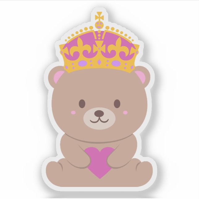 Sticker Cute Kawaii Rose princesse royale ours (Devant)