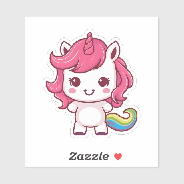 Sticker Cute Kawaii Unicorn - Adorable Créature Magique De (Feuille)
