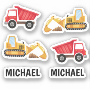 Sticker Cute Kids Construction Véhicules Nom personnalisé