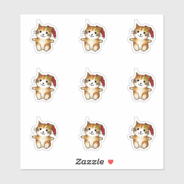 Sticker Cute Kitten à Santa Hat (Feuille)