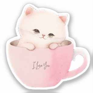 Sticker Cute Kitten dans une Tea up