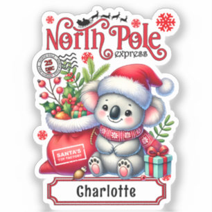 Sticker Cute Koala Chirstmas Nom personnalisé