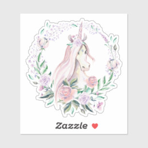 Sticker Cute licorne avec fleurs couronnes