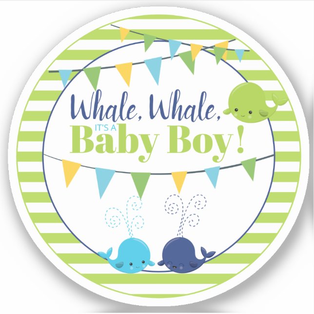 Sticker Cute Lime Green Whale Baby shower pour bébé garçon (Devant)