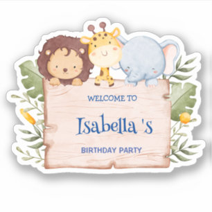 Sticker Cute Lion Giraffe Fleur tropicale Fête d'anniversa