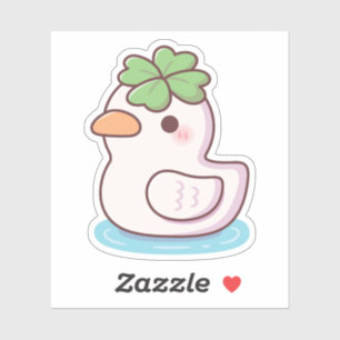Sticker Cute Lucky Ducky Four Leaf Clover