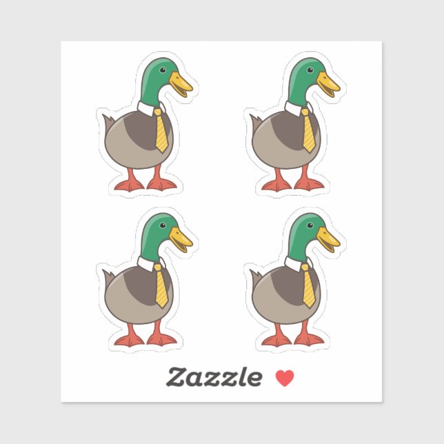 Sticker Cute Mallard Duck White Collar Necktie 4 (Feuille)
