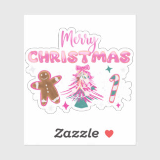 Sticker Cute Merry Christmas Gingerbread and Candy Design