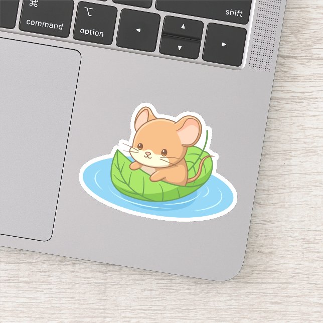 Sticker Cute Mouse in a Leaf Boat (Détail)
