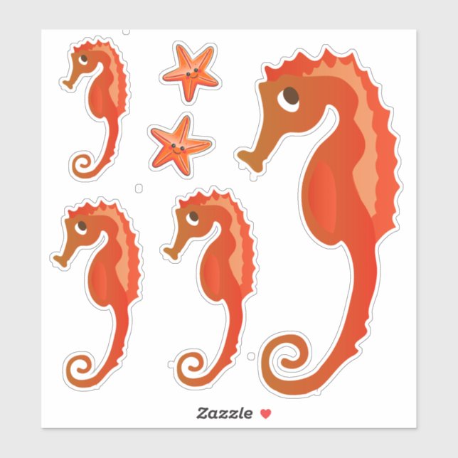 Sticker Cute Ocean Seahorse et Starfish (Feuille)