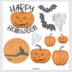 Sticker Cute Orange Noir Halloween chauves-souris Fantômes