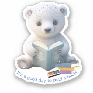 Sticker Cute Ours Polaire lecture d'un livre Custom Cut Vi