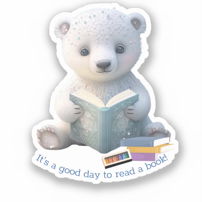 Sticker Cute Ours Polaire lecture d'un livre Custom Cut Vi (Recto)