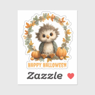 Sticker Cute Owl Citrouille Halloween design heureux