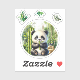 Sticker Cute Panda Bear dans la forêt de Bamboo