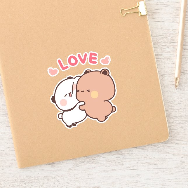 Sticker Cute Panda couple ours, bubu et dudu câlin amour (Carnet)