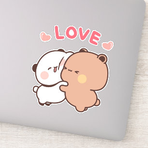 Sticker Cute Panda couple ours, bubu et dudu câlin amour