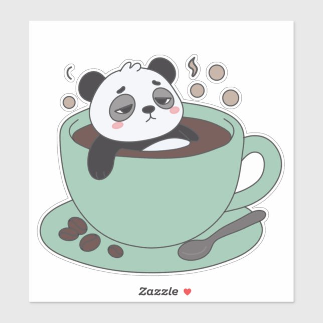 Sticker Cute Panda In Coffee Cup Coffee Lover Gift (Feuille)
